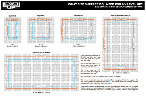 What size surface do I need for my level up gaming table?